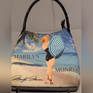 Marilyn Monroe Beach Scene Shoulder Bag in Blue, Black, Cream